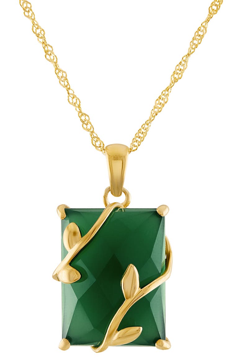 14K Gold Plate Sterling Silver Green Chalcedony Pendant Necklace, Main, color, YELLOW