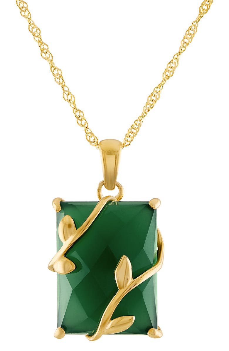 FZN 14K Gold Plate Sterling Silver Green Chalcedony Pendant Necklace, Main, color, Yellow