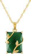 FZN 14K Gold Plate Sterling Silver Green Chalcedony Pendant Necklace