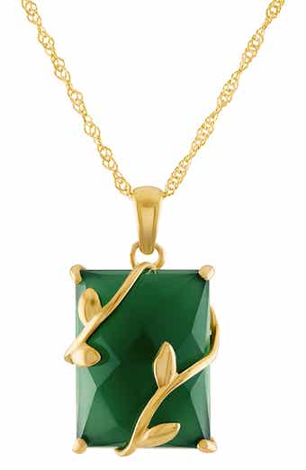 FZN 14K Gold Plate Sterling Silver Green Chalcedony Pendant Necklace