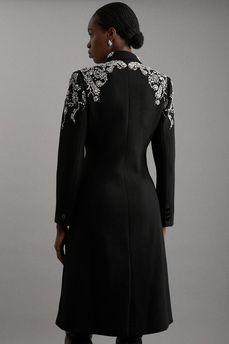 Tailored Wool Double Breasted Midi Coat, Alternate, color, Black