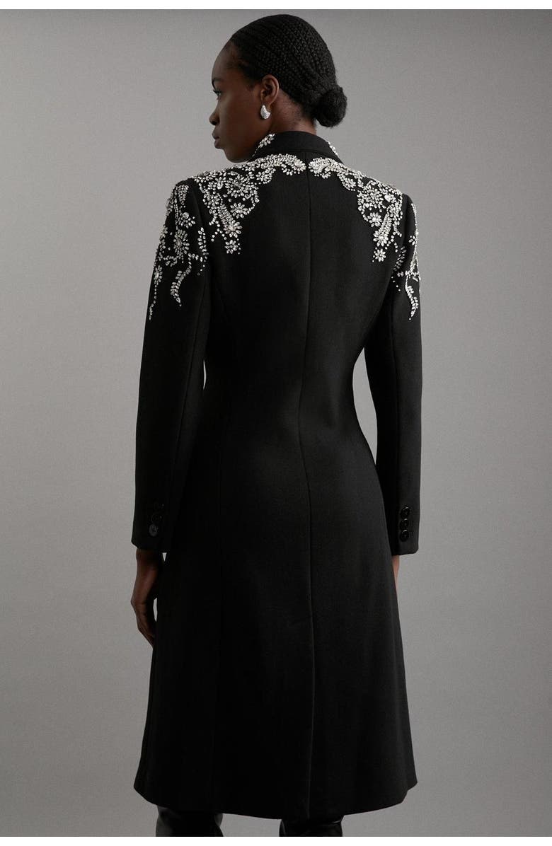 Karen Millen Tailored Wool Double Breasted Midi Coat, Alternate, color, Black