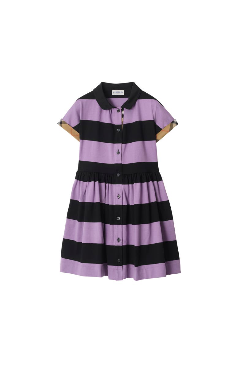 Burberry Check Trim Striped Cotton Shirt Dress, Main, color, Lilac Purple/Black