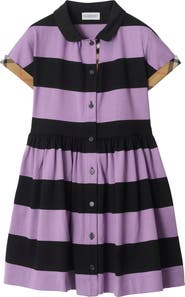 Burberry Check Trim Striped Cotton Shirt Dress