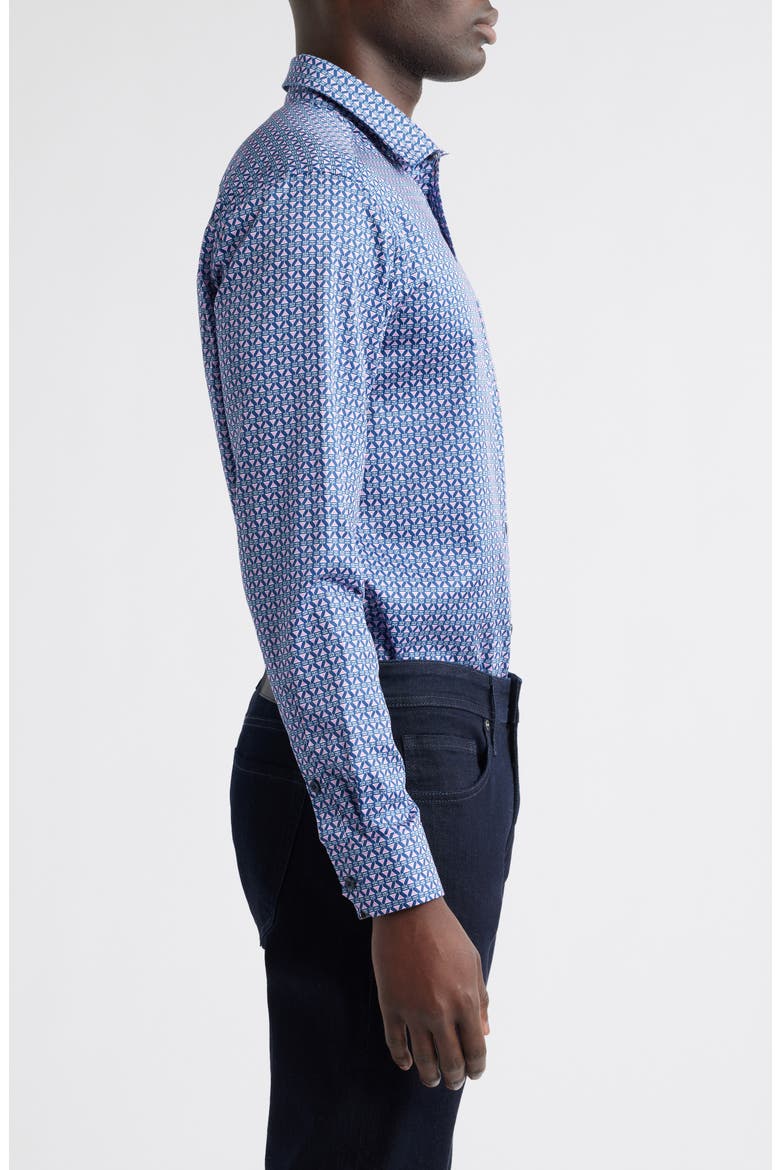 Martini Print Cotton Button-Up Shirt, Alternate, color, PINK/NAVY