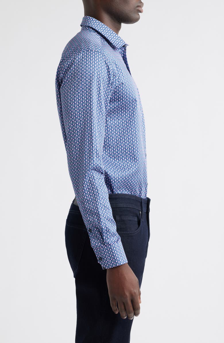 Johnston & Murphy Martini Print Cotton Button-Up Shirt, Alternate, color, Pink/Navy