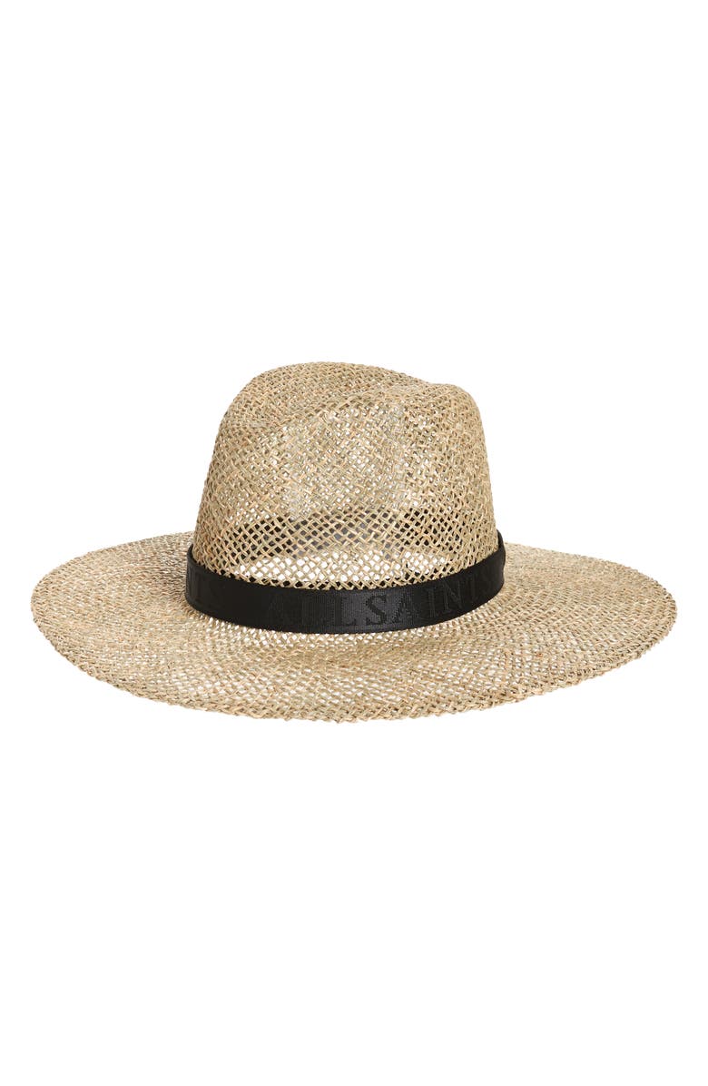 AllSaints Open Weave Straw Fedora, Main, color, 