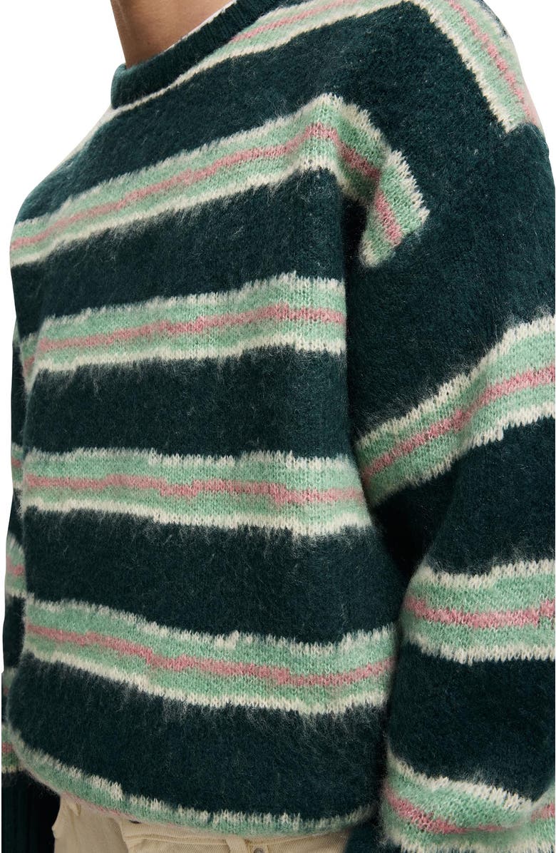 Cotton On Men's Box Fit Fuzzy Crew Knit, Alternate, color, Green Stripe