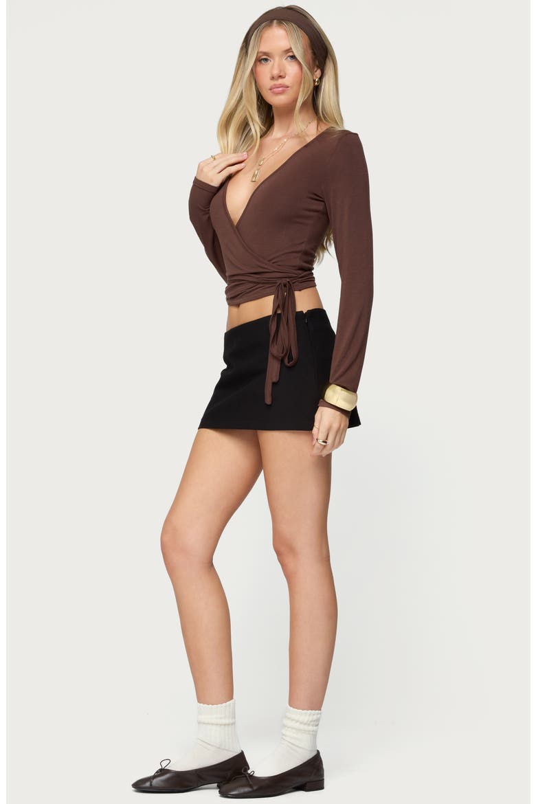 Malenna Wrap Crop Top, Alternate, color, BROWN