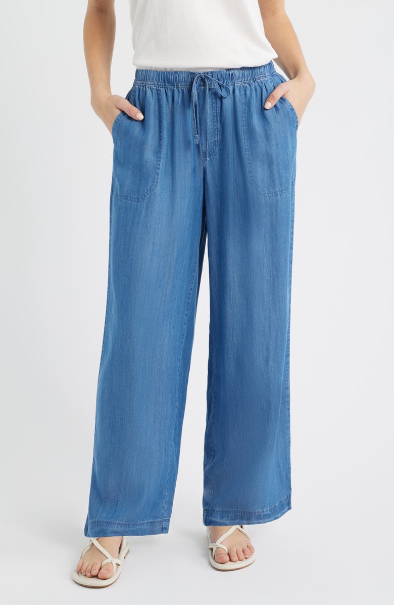 beachlunchlounge Isabeli Chambray Drawstring Pants, Main, color, Blue Wash
