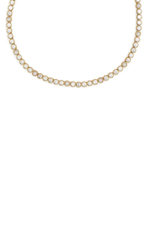Cubic Zirconia & Faux Pearl Collar Necklace