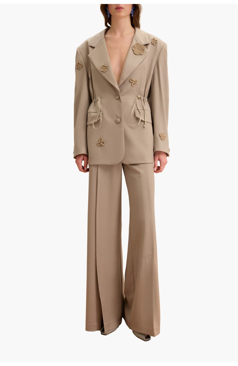 Malva Florea Bias-Cut Flared Pants With Slip Detail, Alternate, color, Cappuccino