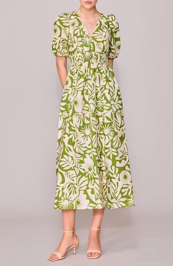 Melloday V-neck Smocked Waist Midi Dress