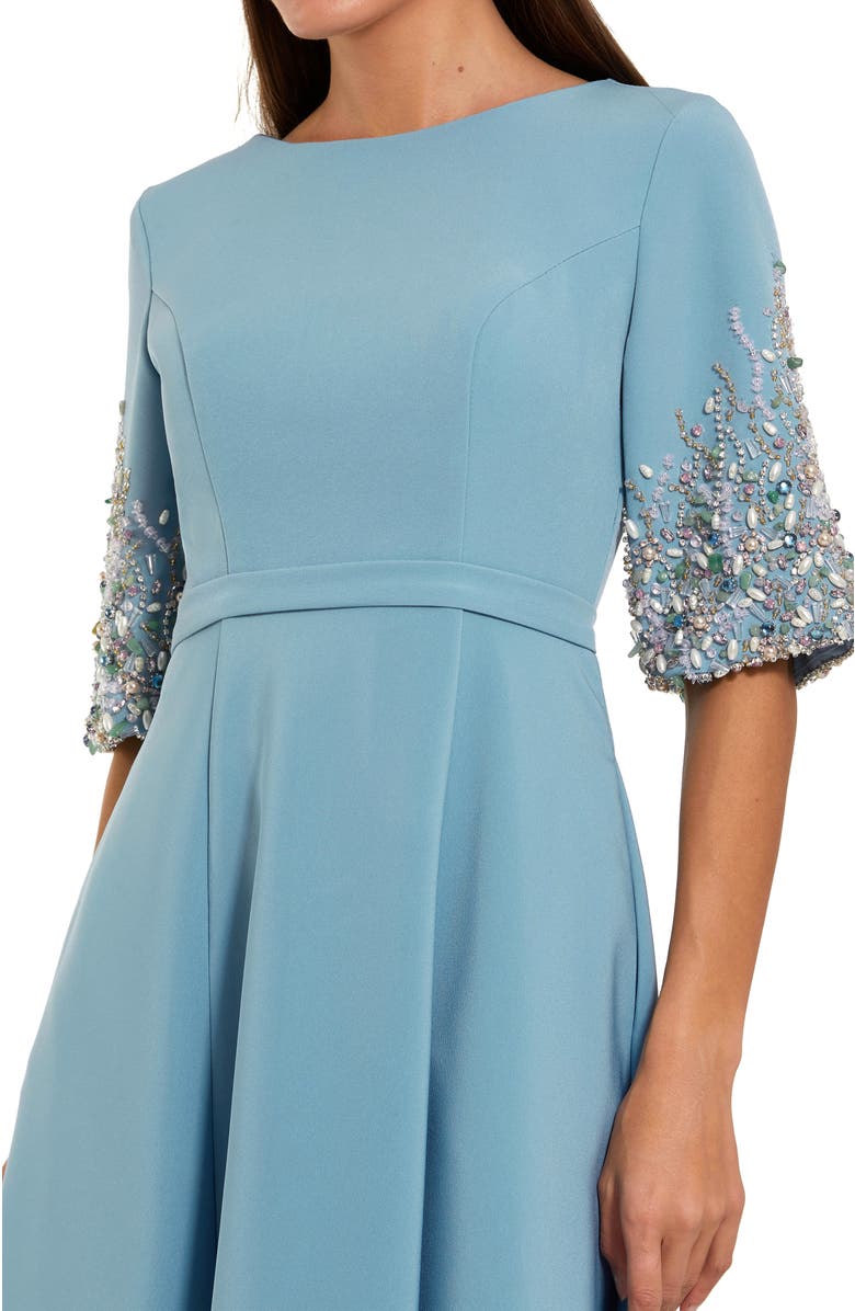 Mac Duggal 3/4 Sleeve Crepe Gown With Sleeve Embellishments, Alternate, color, French Blue