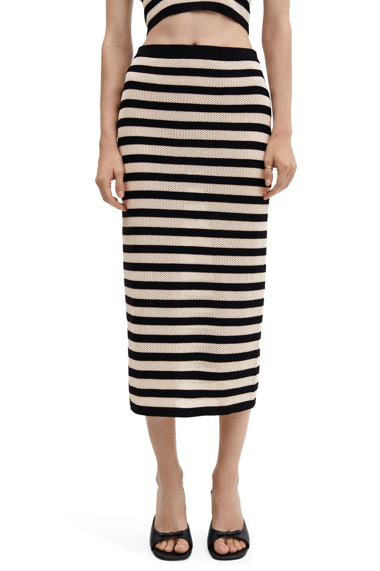 Stripe Open Stitch Knit Midi Skirt, Main, color, BLACK