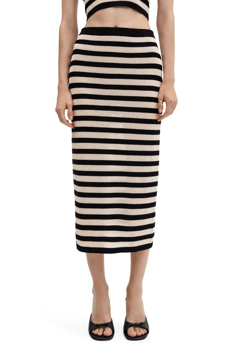 MANGO Stripe Open Stitch Knit Midi Skirt, Main, color,