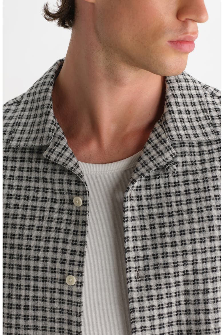 Corey Mini Check Long Sleeve Camp Shirt, Alternate, color, BLACK / ECRU