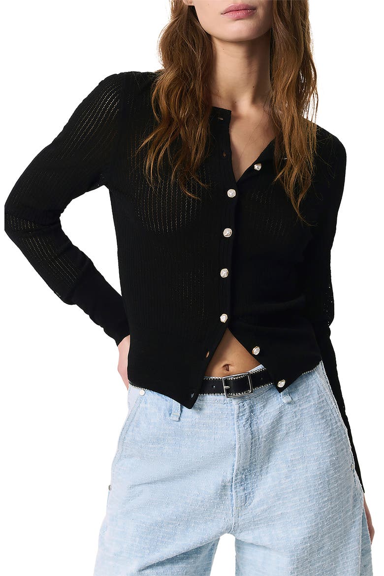 Molly Open Knit Cardigan, Main, color, BLACK