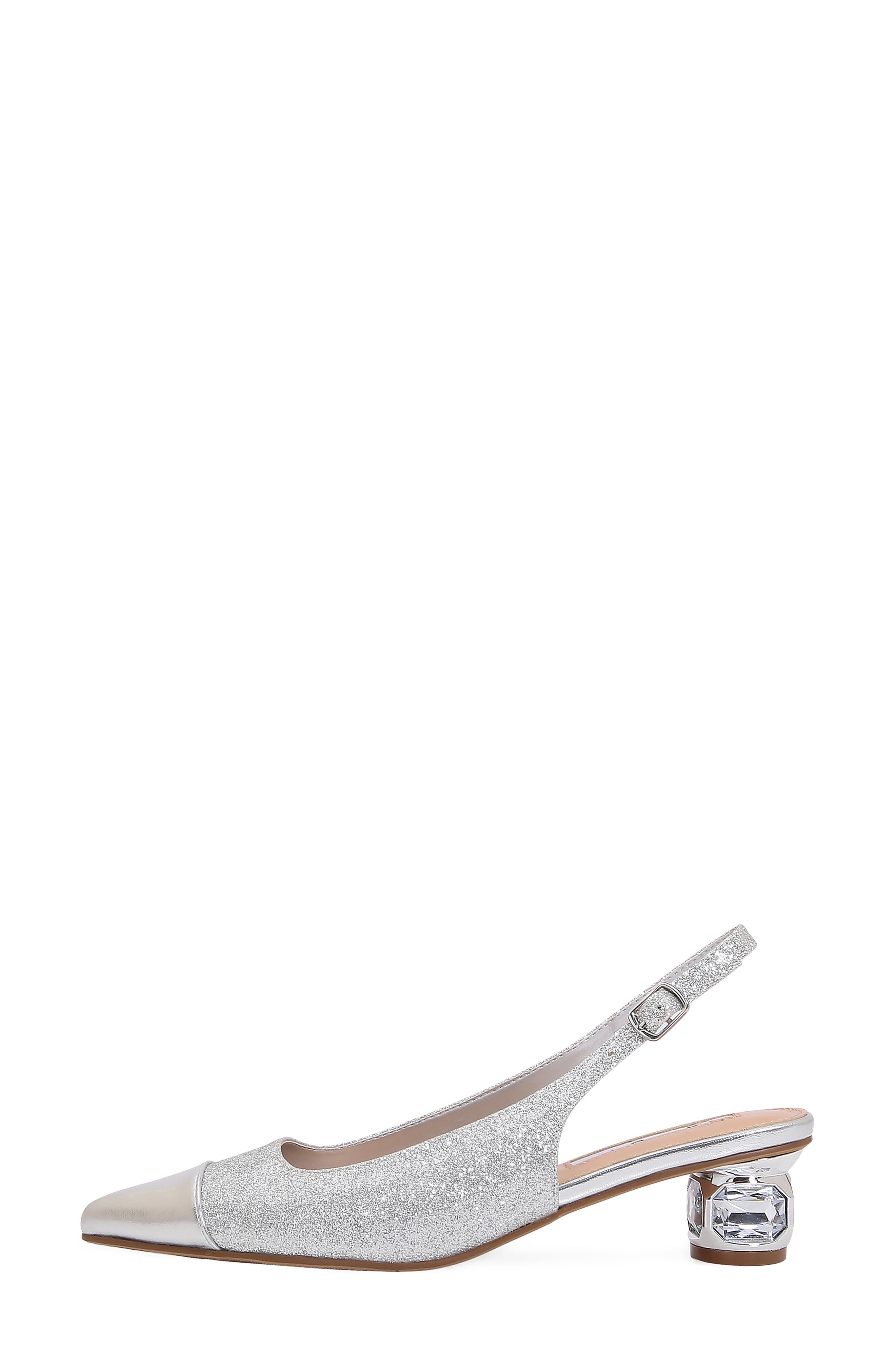 Saphire Pointed Toe Slingback Pump, Alternate, color, SILVER