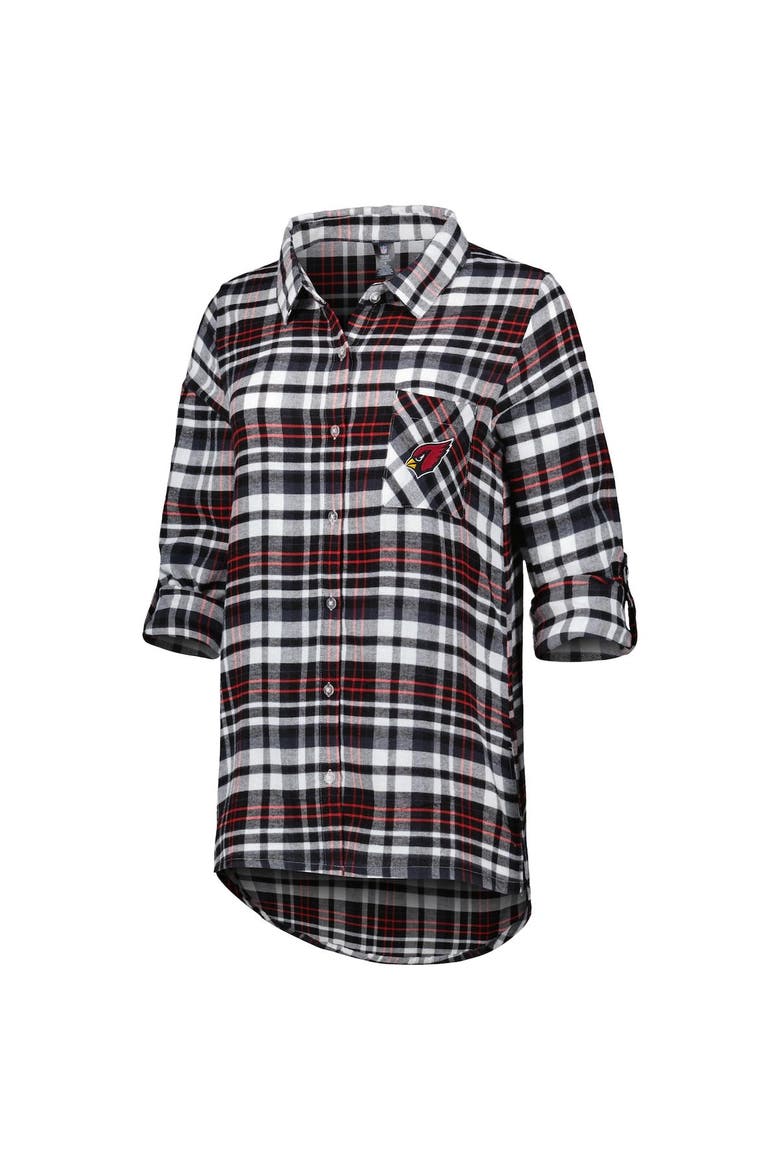 Women's Concepts Sport Black Arizona Cardinals Mainstay Plaid Full-Button Long Sleeve Nightshirt, Alternate, color, Black