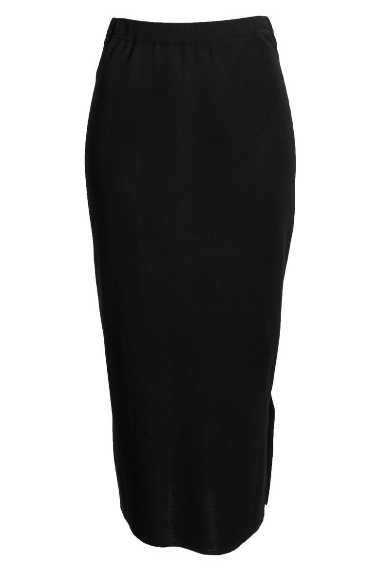 Side Slit Knit Midi Skirt, Alternate, color, BLACK
