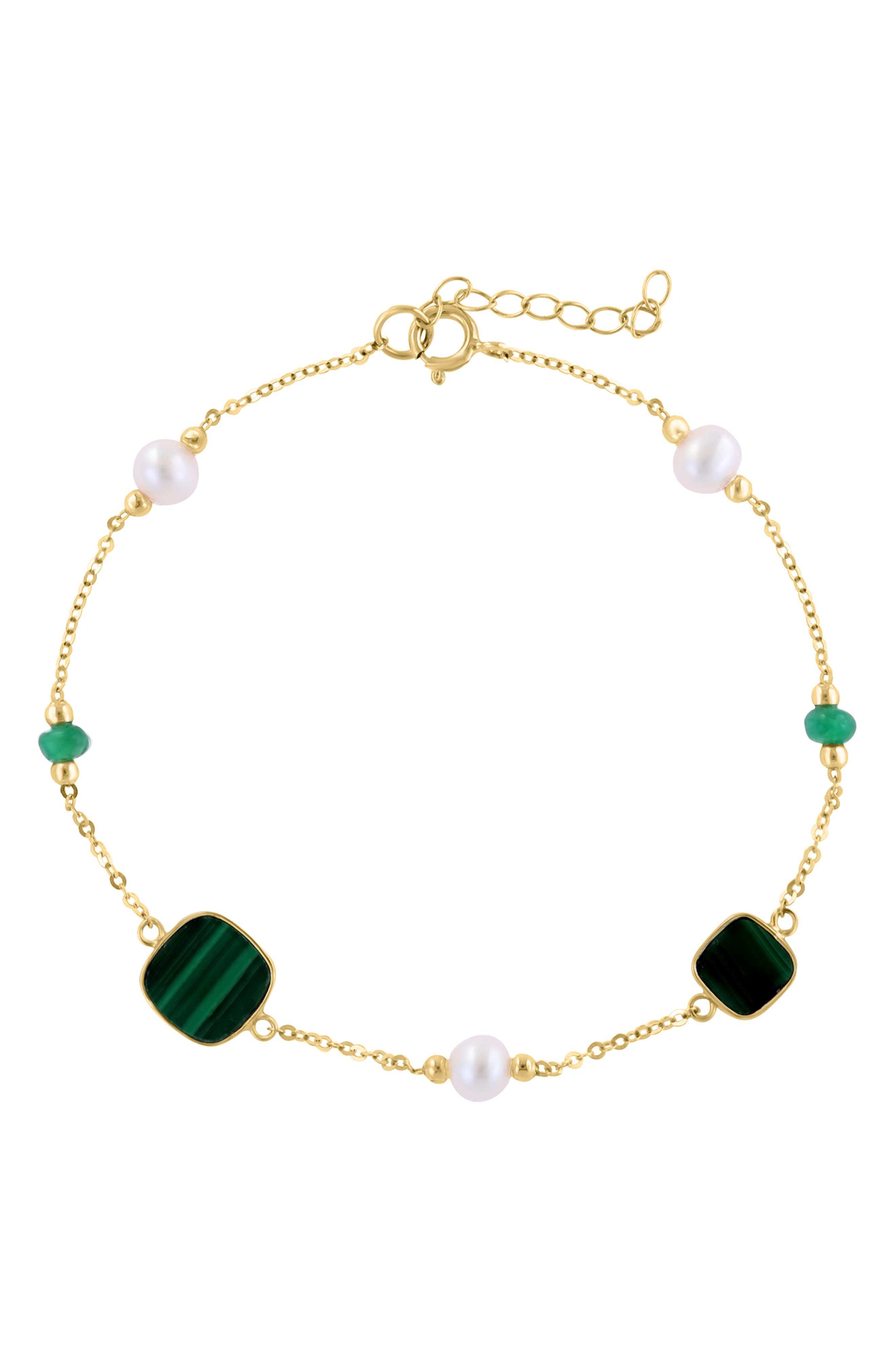 EFFY 14K Yellow Gold Freshwater Pearl Malachite and Emerald Bracelet