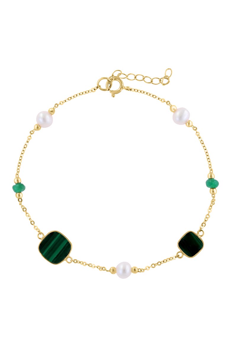 14K Yellow Gold Freshwater Pearl Malachite and Emerald Bracelet, Main, color, GREEN