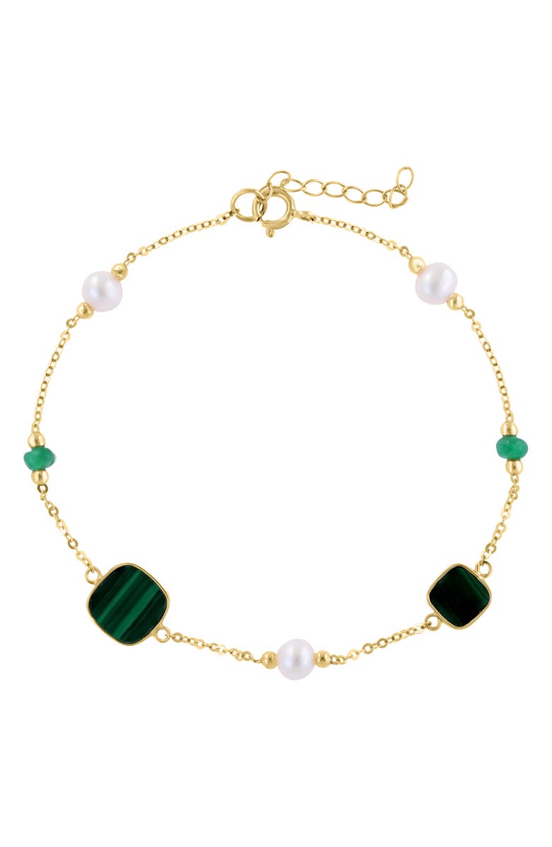 EFFY 14K Yellow Gold Freshwater Pearl Malachite and Emerald Bracelet, Main, color, Green