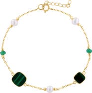EFFY 14K Yellow Gold Freshwater Pearl Malachite and Emerald Bracelet