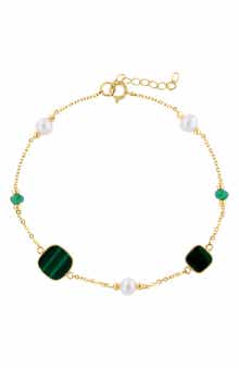 EFFY 14K Yellow Gold Freshwater Pearl Malachite and Emerald Bracelet