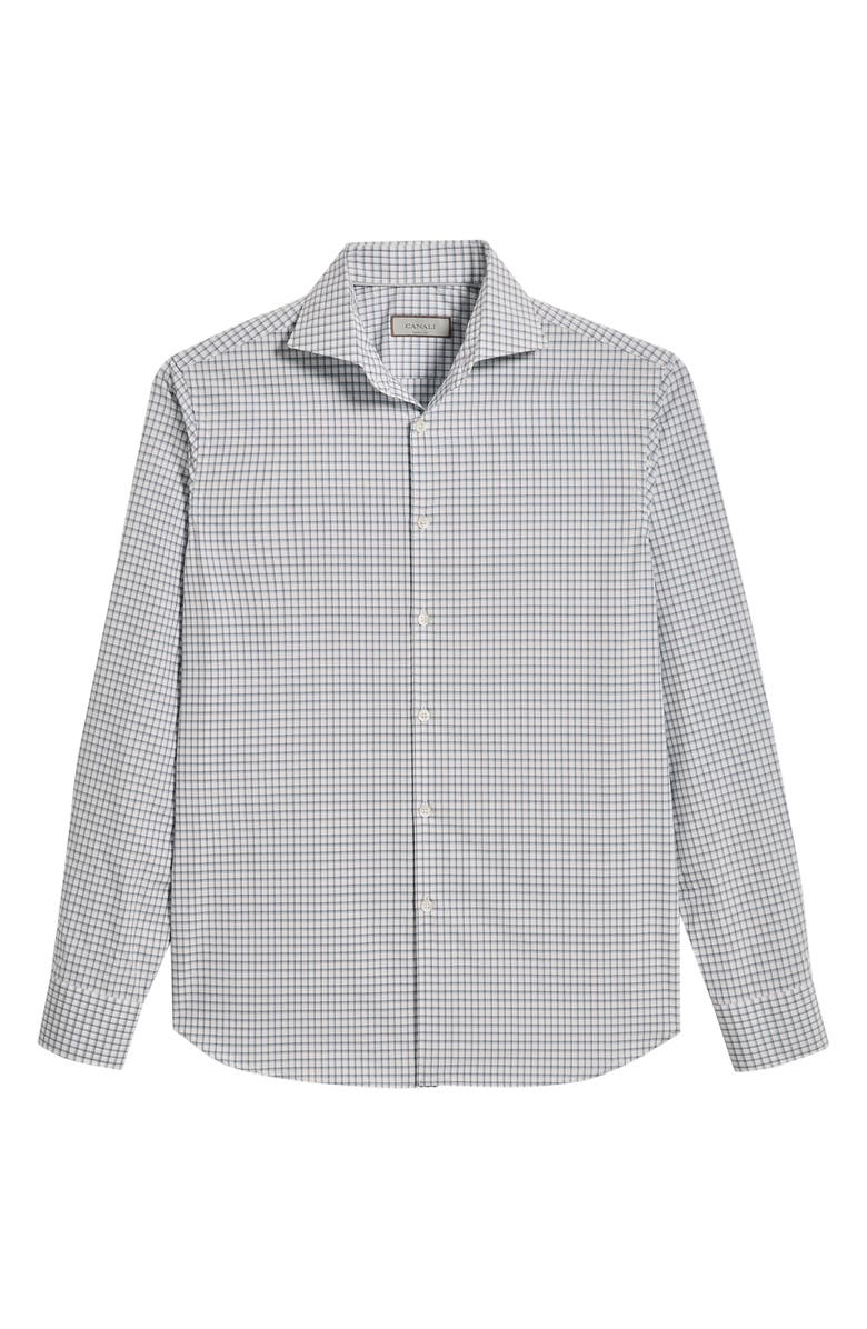 Canali Regular Fit Windowpane Cotton Button-Up Shirt, Alternate, color, Light Blue