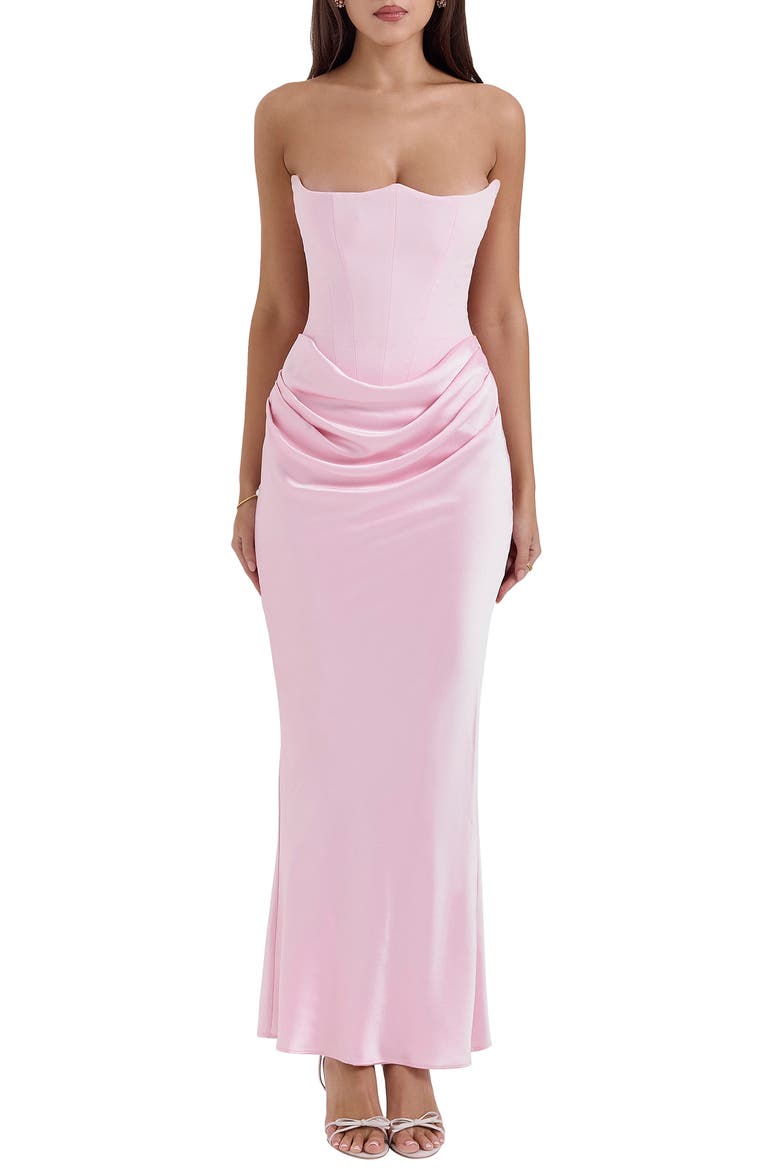 Persephone Strapless Corset Satin & Stretch Crepe Mermaid Gown, Main, color, ROSE SHADOW