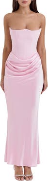 HOUSE OF CB Persephone Strapless Corset Satin & Stretch Crepe Mermaid Gown