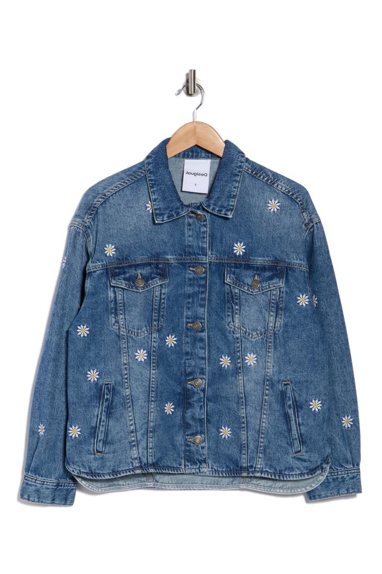Embroidered Denim Trucker Jacket, Alternate, color, MEDIUM BLUE