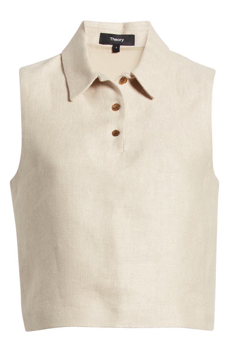 Theory Sleeveless Linen Crop Polo, Alternate, color, Straw