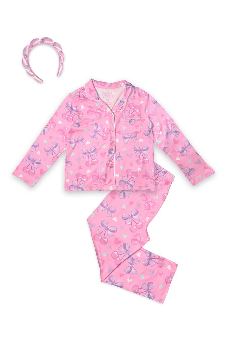 Kids' Cherry Yummy 3-Piece Pajama Set, Alternate, color, BUBBLE GUM