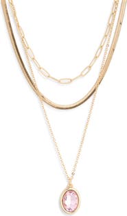 NORDSTROM RACK Oval Crystal Pendant Triple Row Necklace