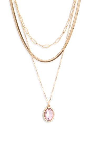 Nordstrom Rack Oval Crystal Pendant Triple Row Necklace In Multi