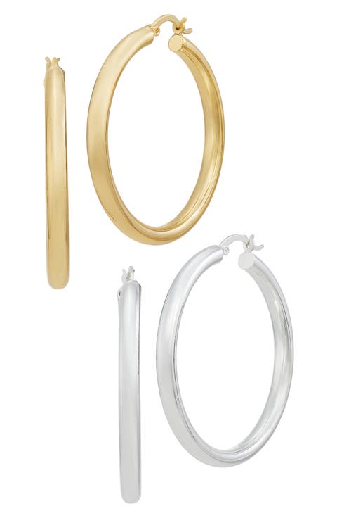 Set of 2 Two Tone Hoop Earrings