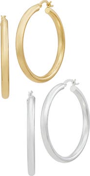 SAVVY CIE JEWELS Set of 2 Two Tone Hoop Earrings