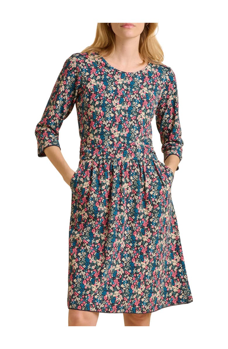 Brakeburn Freya 3/4 Sleeve Round Neck Dress, Alternate, color, Navy