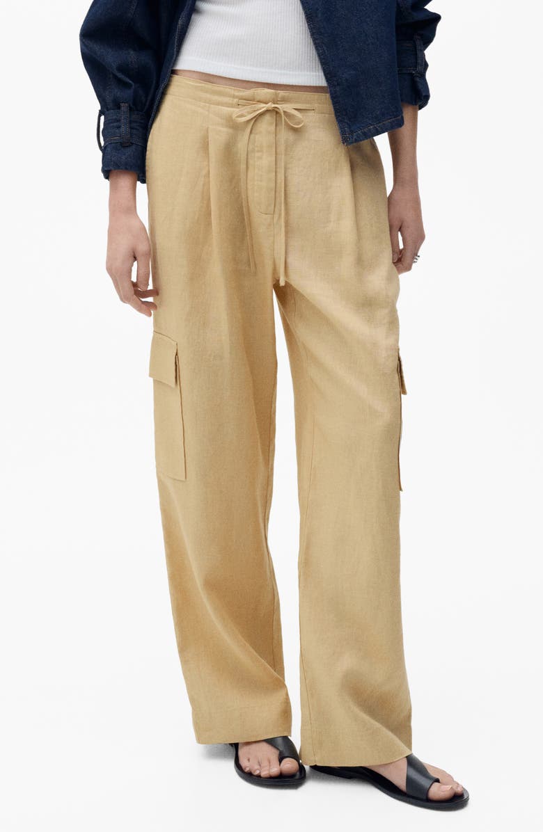 MANGO Linen Cargo Pants, Main, color, Mustard