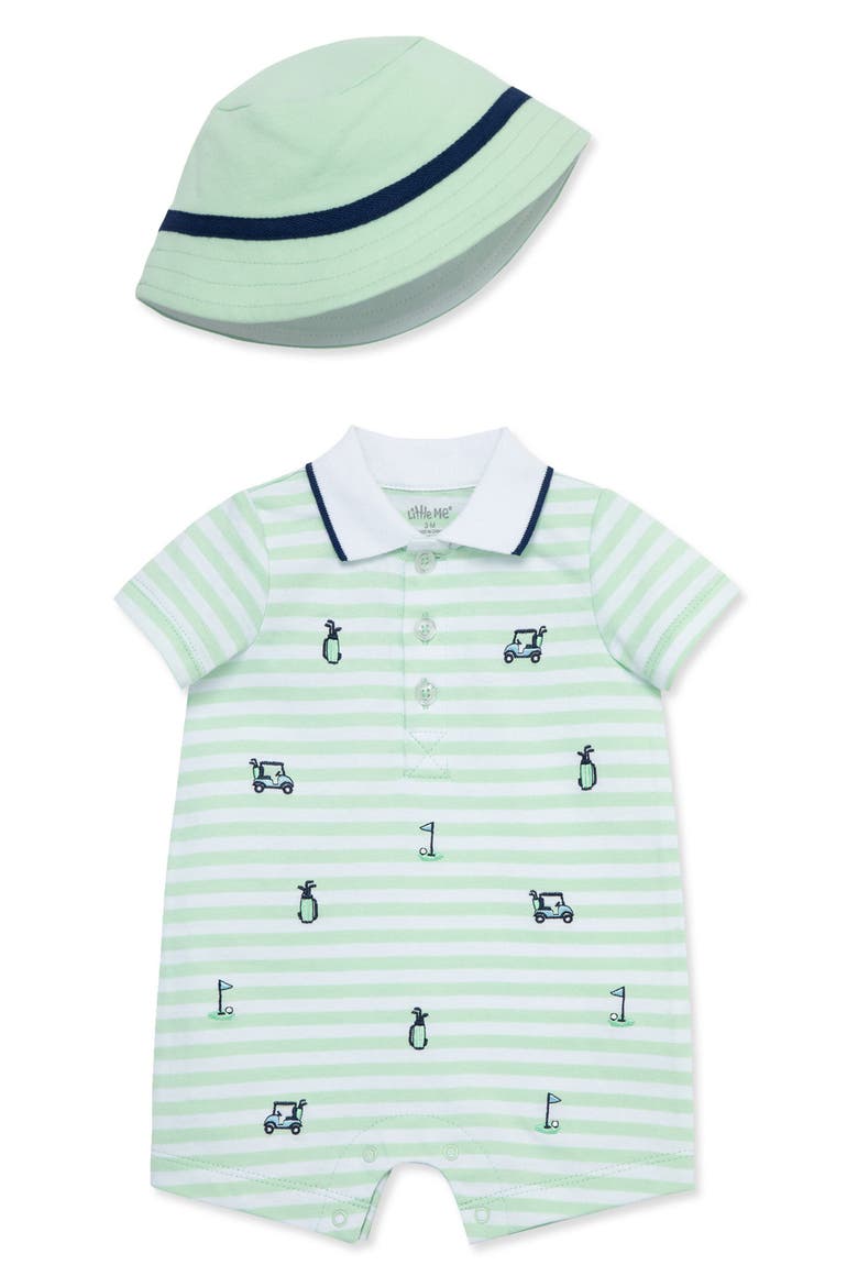 Golf Romper & Hat Set, Main, color, GREEN