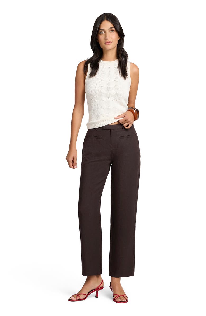 Onia Air Linen Mid-Rise Pant, Main, color, Espresso