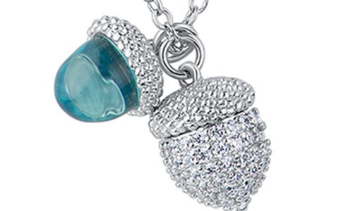 Cz By Kenneth Jay Lane Pavé Cubic Zirconia Double Acorn Charm Necklace In Blue/silver