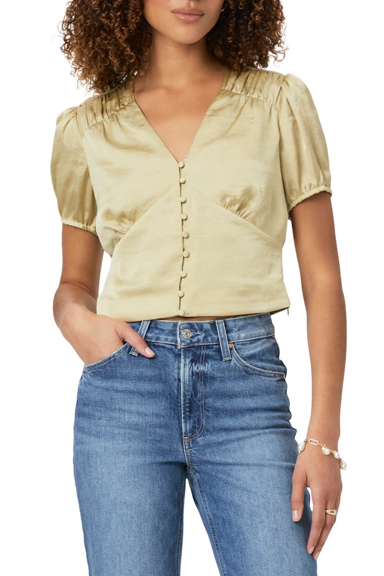 Plie Puff Sleeve Crop Top, Main, color, PALE OLIVE