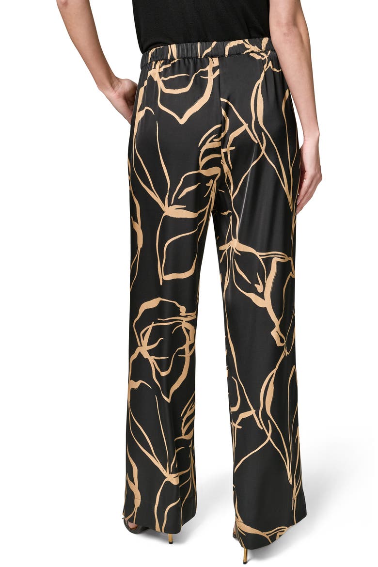 Print Wide Leg Satin Pants, Alternate, color, BLACK/ FAWN