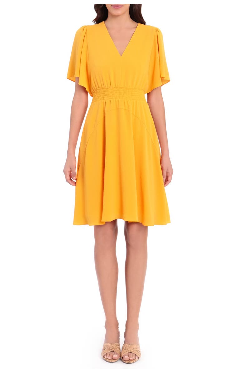 Maggy London V-Neck Smock Waist Dress, Main, color, 