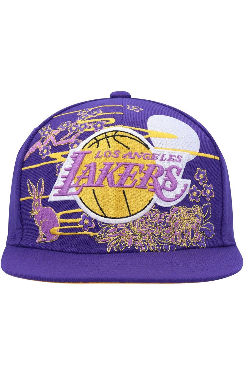 Mitchell & Ness Men's Mitchell & Ness Purple Los Angeles Lakers Hardwood Classics Asian Heritage Scenic Snapback Hat, Alternate, color,