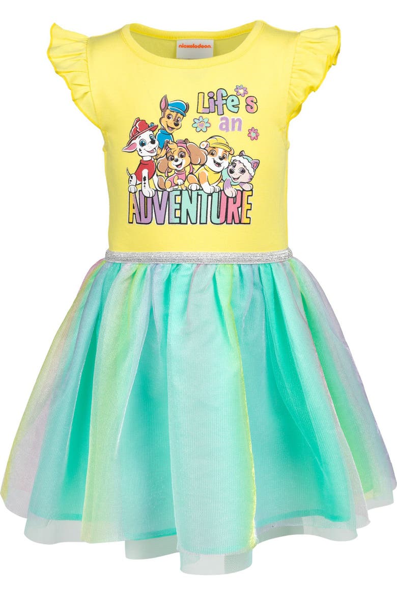 Short Sleeve Tutu Dress, Main, color, Yellow Multi